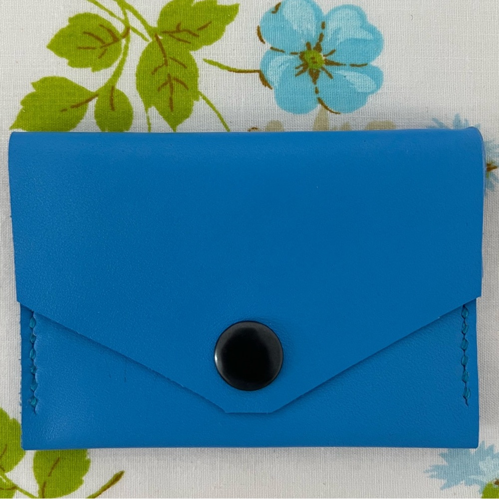 Handmade Blue Envelope Wallet Cardholder with Black Button